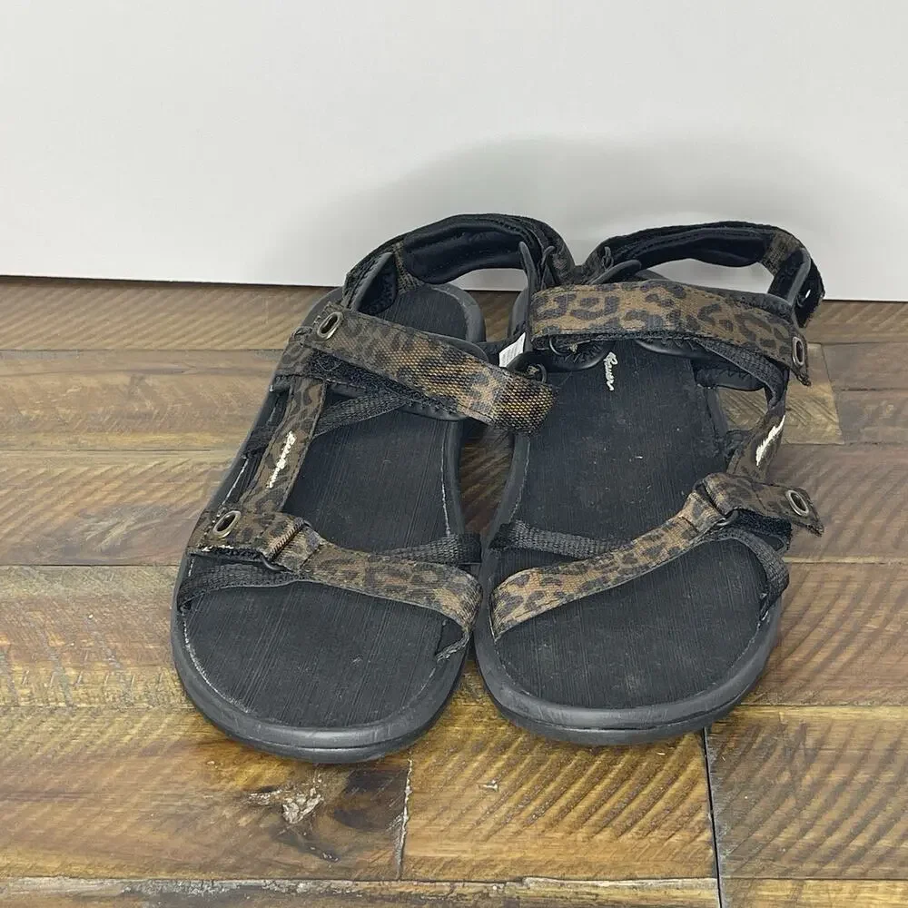 NEW Eddie Bauer Leopard Print Multi Strap Sandals Black & Brown Size 9